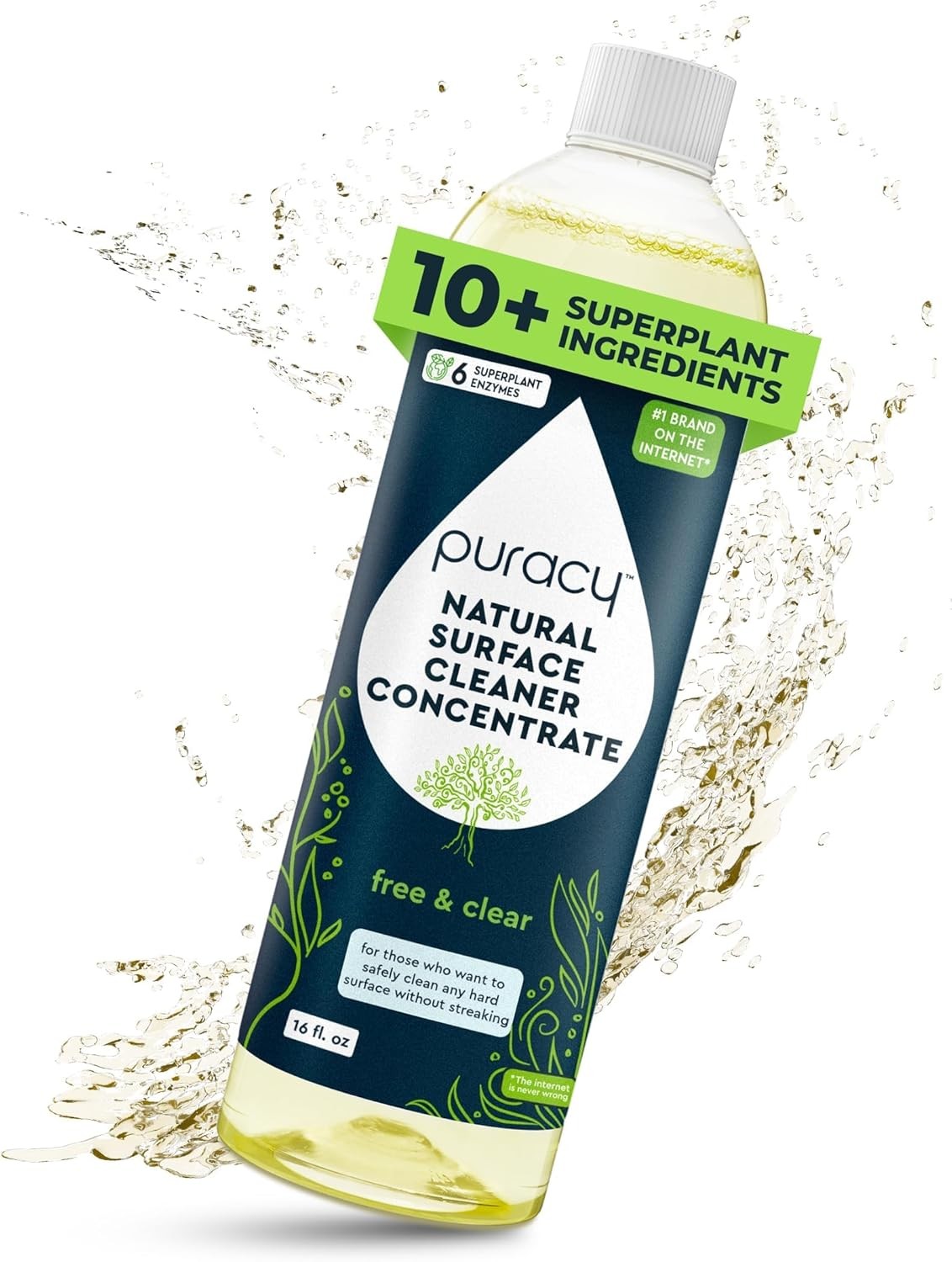 Puracy Natural Glass Cleaner Concentrate for Refill Spray Bottles, High-Yield Streak-Free Formula, 64 fl oz